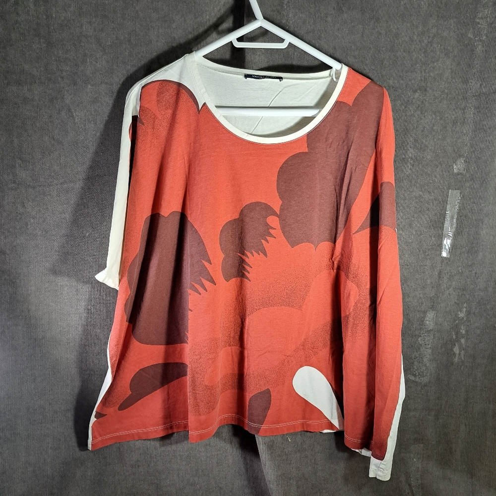 Marina Rinaldi Marina Sport Oversized Cropped White Red Brown Abstract Tee VG XL